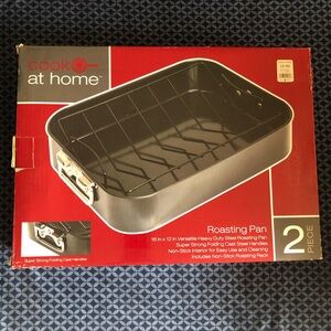 Cook at Home 2 Piece Steel Roasting Pan 16” x 12” new